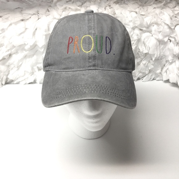 RAE DUNN PROUD Hat Adjustable Baseball Cap Gray NEW #2 Rainbow Letters - Picture 1 of 6